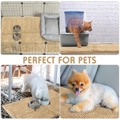 Amylove 4 Pcs Guinea Pig Cage Liner 16 x 24 Inch Washable Chenille Pee Pads Pet Dog Cat Bedding Training Mat Reusable for Small Animals Puppy Bunny Hamster Chinchilla - color: Beige, size: 16 x 24 Inch, style: Low Pile Chenille