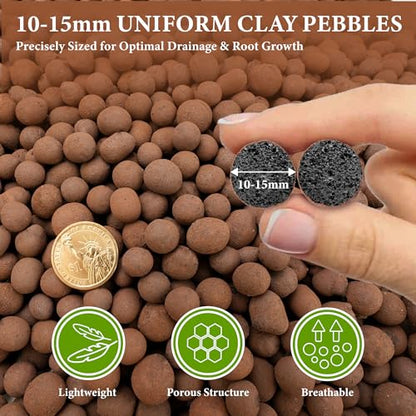 5qt LECA Clay Pebbles for Plants, 10-20mm LECA Balls for Hydroponics, Natural Clay Balls for Plants Drainage, Expanded Pebbles for Orchids, Soil Amendment, Orchid Potting Mix - size: 5 qt