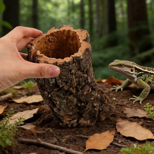 VOSAREA Tree Trunk Reptile Hide Log, Hollow Tree Trunk Ornament, Climbing Platform Shelter for Terrarium Tank, Reptile Cave Hideout for Gecko, Lizard, Snake 7-8cm Diameter