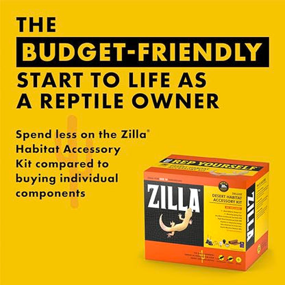 Zilla Desert Habitat Accessory Kit, Starter Kit for Reptiles, Easy Start for Desert-Dwelling Reptiles, Includes Lighting, Bedding and Food, Ideal for Size 10G Terrariums - size: Desert Accessory Kit, style: Desert Habitat