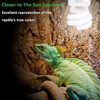 Aiicioo UVB Reptile Light 5.0 13W Desert UVB Spiral Compact Fluorescent Lamp UVB Reptile Light Bulb Tropical and Sub-Tropical UVB Bulb for Reptiles Bearded Dragons Lizards - size: UVB 5.0 13W