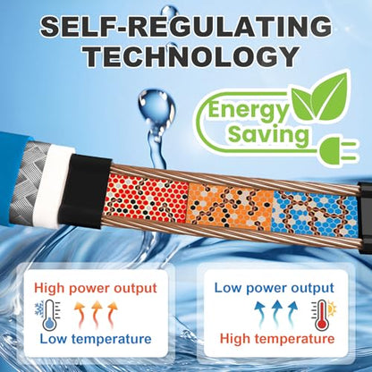 MAXKOSKO 100ft Self Regulating Heat Tape for Water Pipes Heating Cable | Heat Trace Cable with Thermostat Keeps Water Flowing at -40°F, Freeze Protection for Metal & Plastic Pipes,120V 5W/ft - color: 100-feet