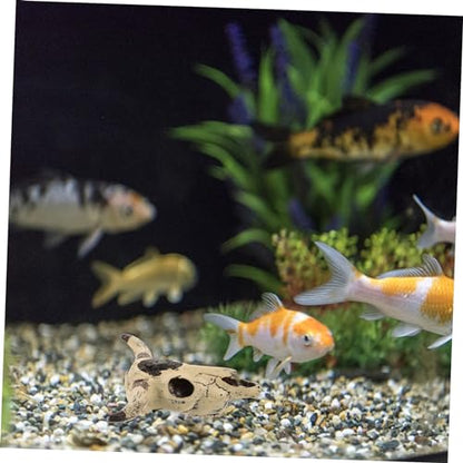Novelty Cow Skull Resin Aquarium Decoration Durable Fish Tank Ornament for Reptiles Fish Unique Landscape Decor Easy Installation Break Resistant Design
