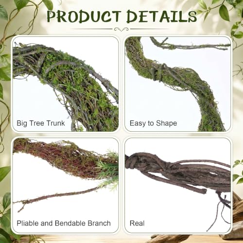 3 Pcs Large Bendable Fake Branch Set 47" Green Dried Rattan 51" Brown Large Tree Branch 47" Mossy Brown Twig Bundle Fake Tree Branches Decor for Home Wedding Jungle Party Greenery Backdrop