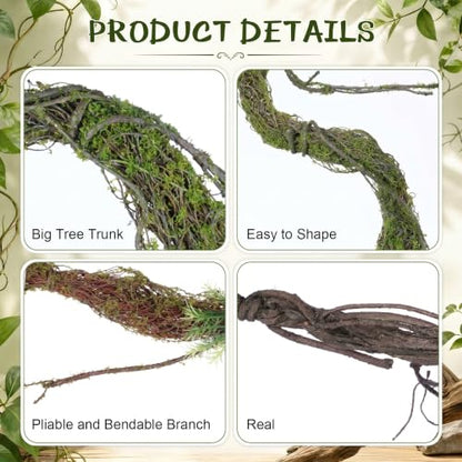 3 Pcs Large Bendable Fake Branch Set 47" Green Dried Rattan 51" Brown Large Tree Branch 47" Mossy Brown Twig Bundle Fake Tree Branches Decor for Home Wedding Jungle Party Greenery Backdrop