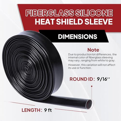 Silicone Fiberglass Sleeve Heat Shield Wire Protective High Temperature Electrical Insulation Self-extinguishing Black (9/16"-9ft) - style: 9/16"-9ft