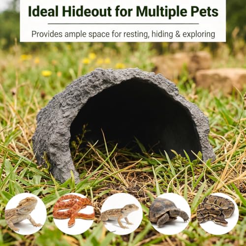 Extra Large Reptile Hideout & Basking Platform, Resin Rock Cave Habitat Decor for Bearded Dragon, Tortoise, Snake, Lizard - Aquarium & Terrarium Tank