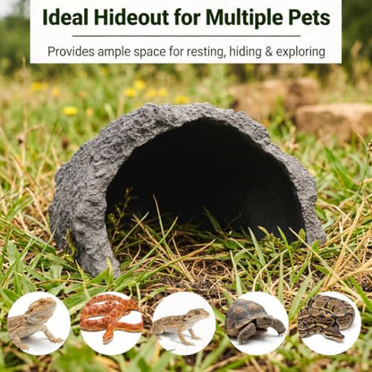 Extra Large Reptile Hideout & Basking Platform, Resin Rock Cave Habitat Decor for Bearded Dragon, Tortoise, Snake, Lizard - Aquarium & Terrarium Tank