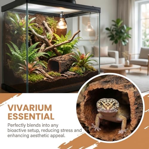 VOSAREA Reptile Shelter Wooden Hollow Tree Trunk Hideout for Gecko Lizard Spider Turtle Tank Hideouts Terrarium Decor Climbing Habitat