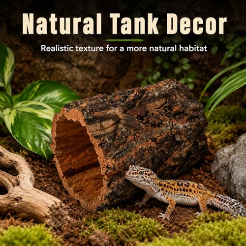 DECHOUS Natural Cork Rounds Reptiles 6x5 Inch Reptile Hideout Tree Bark Tube Terrarium Tank Decor for Gecko Bearded Dragon Snake Climbing, Amphibian Habitat