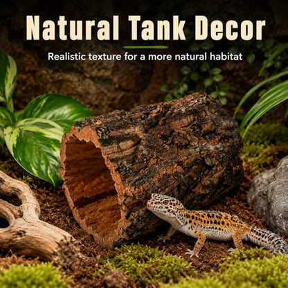 DECHOUS Natural Cork Rounds Reptiles 6x5 Inch Reptile Hideout Tree Bark Tube Terrarium Tank Decor for Gecko Bearded Dragon Snake Climbing, Amphibian Habitat