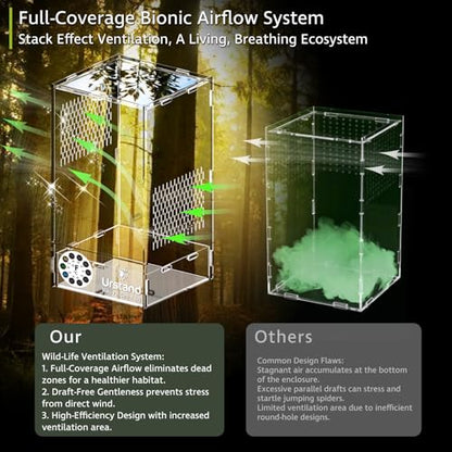 Jumping Spider Enclosure, Front-Opening Acrylic Spider Terrarium with Magnetic Door,Laser-Cut Biomimetic Ventilation System, Escape-Proof for Feeder Insects (6.5"x6.5"x12") - size: 6.5"x6.5"x12"