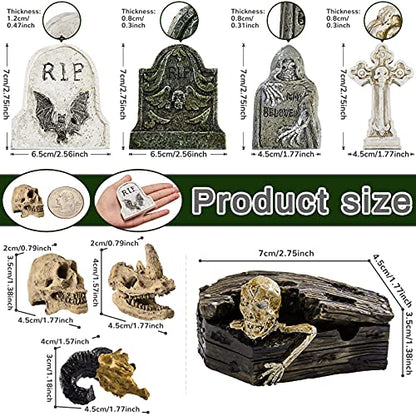 Yookeer Gothic Fish Tank Decor Gothic Ornaments Aquarium Decor Terrarium Aquarium Skull Miniatures Resin for Village Accessories Collections Set Fish Tank Reptile House Cave