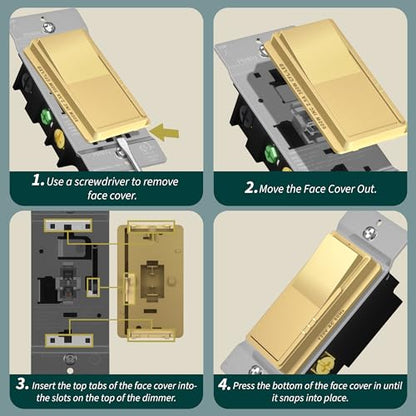 TOPGREENER Kalide Dimmer Light Switch, LED Dimmer Switch, Full Range Dimming, Single Pole/3-Way, 120VAC, 60Hz, 300W LED/CFL, Neutral Wire Not Required, Gold, 1 Pack,Wall Plate Included - color: Gold, size: Single Pole & 3 Way