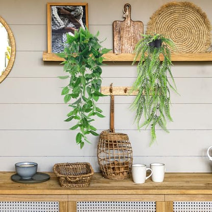 Der Rose 6Pcs Fake Hanging Plants Artificial Vines Faux Hanging Plants Indoor for Bathroom Kitchen Wall Bookshelf Outdoor Decor