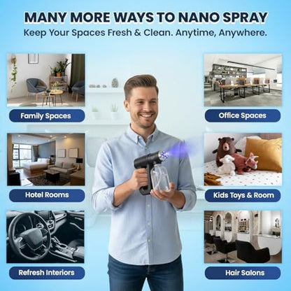 Professional K12 Nano Spray Gun with Blue Light, Atomizer Sprayer & Nano Steam Hair Mister Spray Bottle, Cordless & Rechargeable Barber Spray Gun, Home, Salon, Office & Travel Fine Mist Spray, Black - color: Black