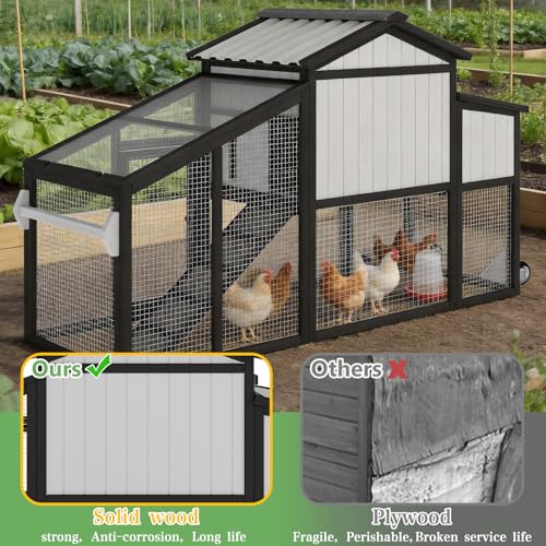Chicken Coop and Run with Wheels, Portable Two Story Rabbit Hutch Indoor Outdoor, Wooden Hen House with Nesting Box, Ramp & Deep No Leak Pull Out Tray for Chick, Rabbit