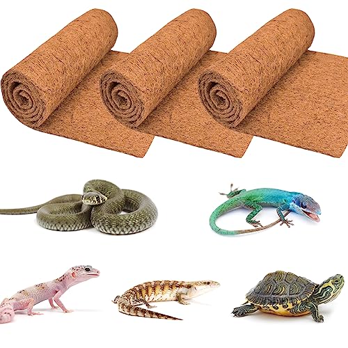 ZeeDix 3 Rolls Reptile Mat, 18 x 36 inches Natural Coconut Fiber Liner Mat Flooring Accessories for Reptile Tank - Bearded Dragon Tortoise Lizard Turtle Snake Leopard Gecko Substrate Bedding - size: 3 Pcs (18X36in)