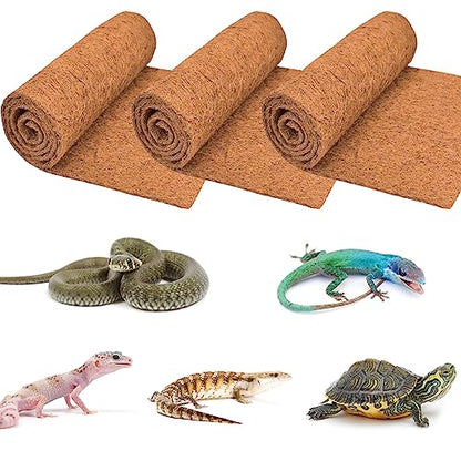 ZeeDix 3 Rolls Reptile Mat, 18 x 36 inches Natural Coconut Fiber Liner Mat Flooring Accessories for Reptile Tank - Bearded Dragon Tortoise Lizard Turtle Snake Leopard Gecko Substrate Bedding - size: 3 Pcs (18X36in)