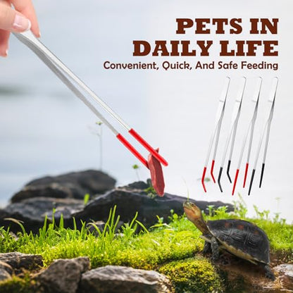 2 Pieces Stainless Steel 10.6" Reptile Feeding Tongs, Straight & Curved Long Tweezers for Aquarium with Silicone Tips, Lizard Feeding Tweezers Terrarium Feeder for Bearded Dragons