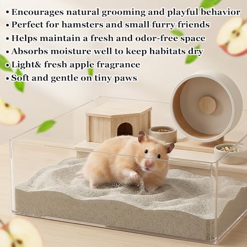 Sukh 14OZ Hamster Desert Sand - Coarse Play Bedding Sand for Hamster Gerbil Chinchilla Guinea Pig Reptile Chicken Bird, Cage Accessories Fish Tank Odor Control Digging Pee Sand, Apple Scent - color: Grey