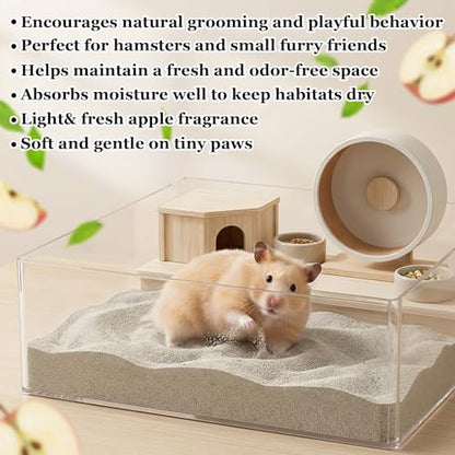 Sukh 14OZ Hamster Desert Sand - Coarse Play Bedding Sand for Hamster Gerbil Chinchilla Guinea Pig Reptile Chicken Bird, Cage Accessories Fish Tank Odor Control Digging Pee Sand, Apple Scent - color: Grey