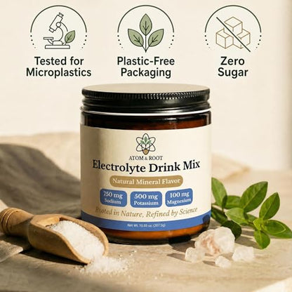 Raw & Unflavored Electrolytes Powder - Natural Fasting Salts | Microplastics Tested | No Flavor, Sugar, Stevia, or Citric Acid | Clean Keto & Carnivore | Glass Jar & Wood Scoop | No Plastic Packaging