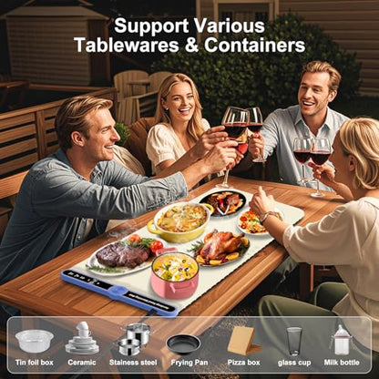 Extra Large Food Warming Mat XXL 40"x15" 550W, 8-Sec Fast Heating Silicone Warming Tray Touchscreen, 9 Temp Levels, 1-6H Timer, Child Lock, Rollable for Party Thanksgiving Buffet, Party,Beige - size: Beige-XXL 15*40in