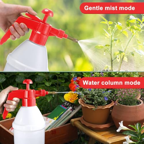 Ziliny 2 Pcs50 oz Handheld Pump Spray Bottle Garden Mister Spray Bottles Lawn Pressure Hand Pump Sprayer with Adjustable Nozzle for Chemicals Watering Weeds Plants and Cleaning (Red) - color: Red, size: 50 oz