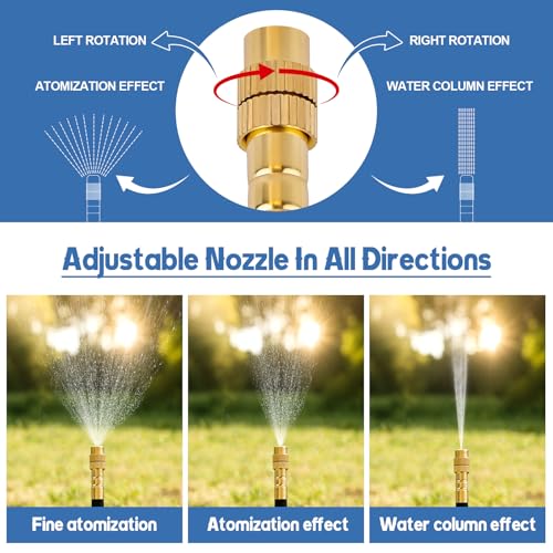 Kalolary 100Ft Misting Cooling System with 360°Adjustable Nozzles,Misters for Outside Patio with 100FT Misting Line& 25pcs Brass Mist Nozzles Outdoor Mister for Garden Greenhouse Plant Drip Irrigation - size: 100FT with Adjustable Brass Spray Nozzles