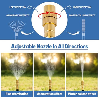 Kalolary 100Ft Misting Cooling System with 360°Adjustable Nozzles,Misters for Outside Patio with 100FT Misting Line& 25pcs Brass Mist Nozzles Outdoor Mister for Garden Greenhouse Plant Drip Irrigation - size: 100FT with Adjustable Brass Spray Nozzles