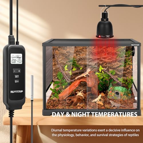 REPTITRIP 5.5" Reptile Heat Lamp Fixture with PID Dimming Thermostat, Independent Day Night Temperature Control, MAX 100W (Bulb Not Included) - size: 5.5 INCH