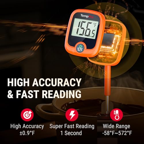 TempPro TP509 Candy Thermometer with Pot Clip, 10" Long Probe Instant Read Meat Food Thermometer with LCD, Cooking Oil Deep Frying Thermometer for Brewing Fathers Day Gift (Previously ThermoPro)