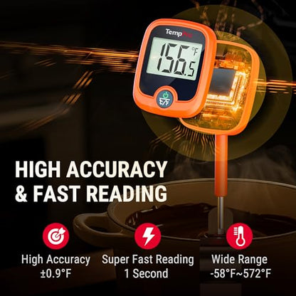 TempPro TP509 Candy Thermometer with Pot Clip, 10" Long Probe Instant Read Meat Food Thermometer with LCD, Cooking Oil Deep Frying Thermometer for Brewing Fathers Day Gift (Previously ThermoPro)