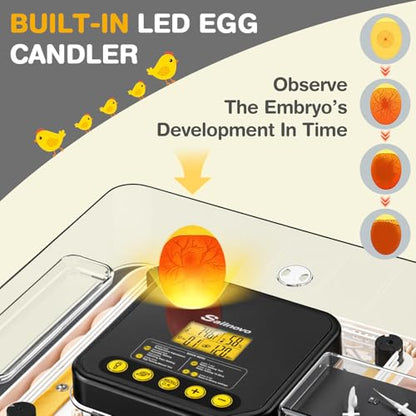 Sailnovo 48 Egg Incubator for Hatching Eggs with Precise Temp & Humidity Control,Auto Egg Turning, 360°Viewing, Egg Candler,Incubator for Chicken Eggs/Duck/Quail/Turkey,Ideal for Farm/School/Lab,Grey