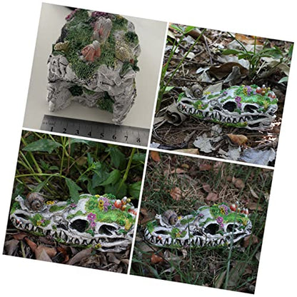 Homoyoyo Terrarium Decor Animal Decor Resin Crafts Dinosaur Garden Statue Snail Ornament Halloween Room Decorations Resin Snail on Dinosaur Skull Dinosaur Skull Adornment Garden Adornment