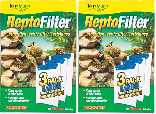 Tetra ReptoFilter Large Filter Cartridges for Terrariums, Fits TetraFauna ReptoFilter 50 gal, 3 Count (Pack of 2) - size: 3 Count (Pack of 2), style: Large