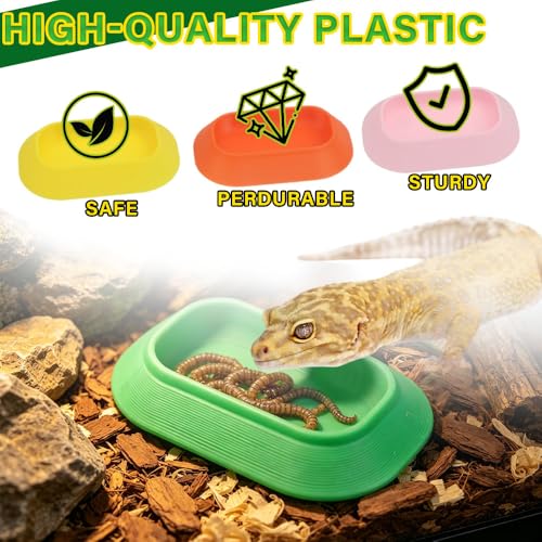 4 Pack Reptile Food and Water Bowls, Colorful Small Reptile Feeding Dishes for Leopard Gecko, Bearded Dragon, Lizard, Frog, Tortoise, Hermit Crab, Snail