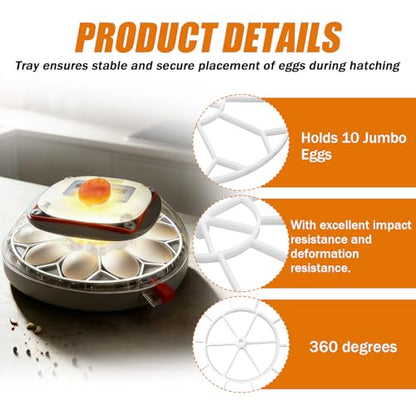 JGT360 Jumbo Goose Heavy Incubator Tray, Holds 10 Jumbo Eggs, for Nurture Right 360 Incubator Turner, Compatible with Large & Heavy Breed Eggs (White)