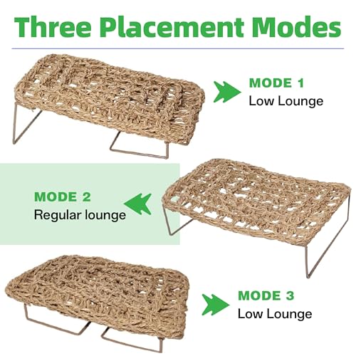 Bearded Dragon Hammock & Reptile Bed - Adjustable Basking Platform with Metal Legs, Tank Accessories for Lizard, Gecko, Snake, Hermit Crab Habitat (Nature, Rectangle)