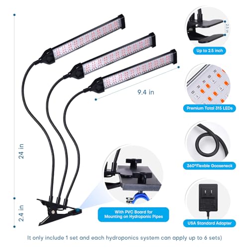 LED Grow Lights for Indoor Plants,Full Spectrum Clip Plant Growing Lamp with PVC Board for Hydroponics Plants,10-Level Dimmable,Auto On Off Timing 3 9 12Hrs(1 Pack)