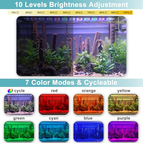 24/7 LED Aquarium Light, IP68 Waterproof Extendable Bracket Fish Tank Light with Timer, 7 Colors, 10 Level Adjustable Brightness, DIY Mode Full Spectrum Aquarium Plant Light for 30-36 Inch Fish Tank - size: 30"-36"