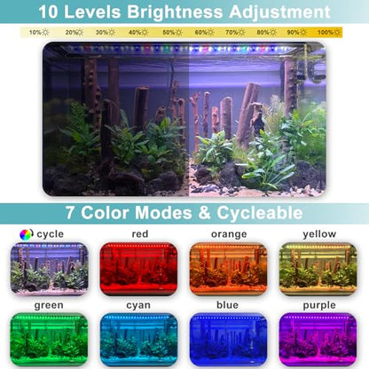 24/7 LED Aquarium Light, IP68 Waterproof Extendable Bracket Fish Tank Light with Timer, 7 Colors, 10 Level Adjustable Brightness, DIY Mode Full Spectrum Aquarium Plant Light for 48-54 Inch Fish Tank - size: 48"-54"