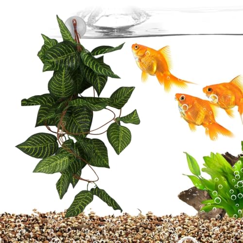 Pssopp Lifelike Plant Decorative Hanging Silk Terrarium Plant with Suction Cup for for Reptile Rainforest Box Aquarium Landscape(NFF‑84)