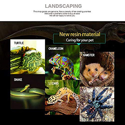 OMEM Reptile Box Shelter Terrarium Hideout Habitat Decor Humidify Hide Cave Turtle Ramp Basking Platforn Resin Rock