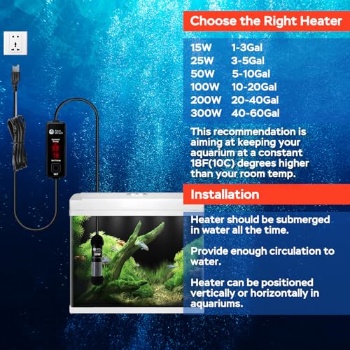 AquaMiracle 25W Small Aquarium Heater Fish Heater, Super Mini Fish Tank Heater Turtle Tank Heater for 3-5 Gal Tanks, with Dual LED Display, Dry-Run/Overheating Protection & Memory Function - size: 3-5 Gal Tanks