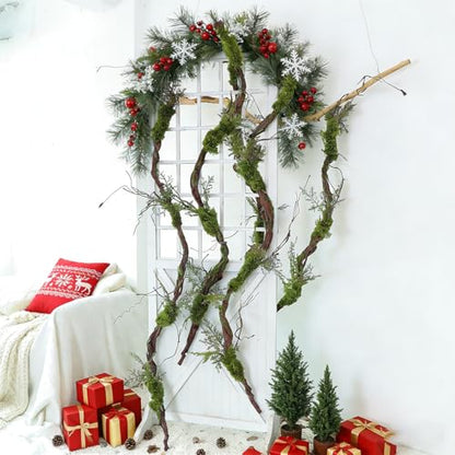 1Pcs 78.9inch Large Bendable Artificial Tree Branches Moss Sturdy Hanging Plants Leaves Grape Vines Thick Tree Trunk Twigs Greenery Stems Cherry Blossom Garland for Halloween Outdoor Forest Decor