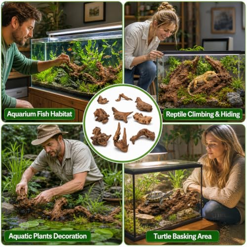 9PCS Driftwood for Aquarium, Aquarium Driftwood, Driftwood for Fishtank Natural Piece for Fish Tank Decoration, Reptile Habitat, or Terrarium