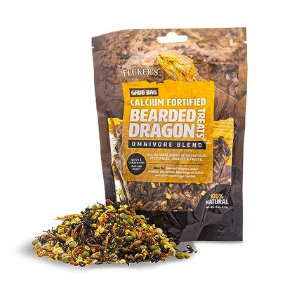 Fluker's Grub Bag Calcium Fortified Treats, All Natural Omnivore Blend Packed with Protein, Fruits, and Vegetables, for Bearded Dragons and Reptiles, 4 oz