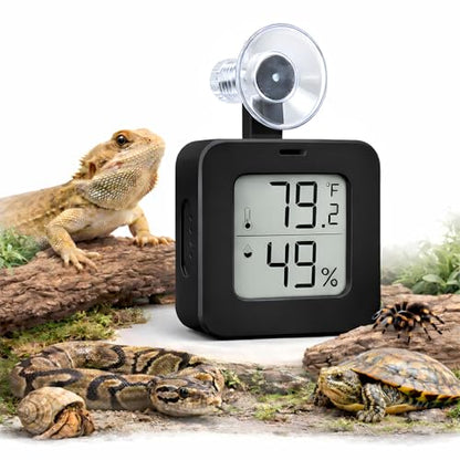 Suction Cup Reptile Thermometer Hygrometer,Large Screen °F/°C Temp&Humidity Gauge for Terrarium Tank Enclosure,Strong Hold,for Gecko,Bearded Dragon,Snake,Tortoise,Hermit Crab,Jumping Spider (1 Black) - color: 1 Black